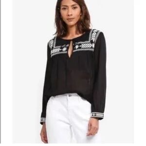 J Crew Black Embroidered Women's Top